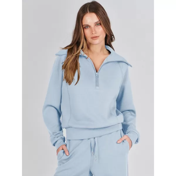 Caracilia Women Two Piece Outfits Sweatsuit Set Quarter Zip Oversized Sweatshirt Wide Leg Sweatpant Fall Lounge Set Tracksuit