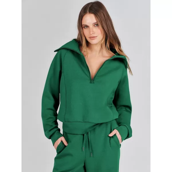 Caracilia Women Two Piece Outfits Sweatsuit Set Quarter Zip Oversized Sweatshirt Wide Leg Sweatpant Fall Lounge Set Tracksuit