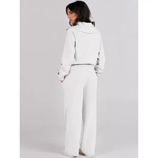 Caracilia Women Two Piece Outfits Sweatsuit Set Quarter Zip Oversized Sweatshirt Wide Leg Sweatpant Fall Lounge Set Tracksuit