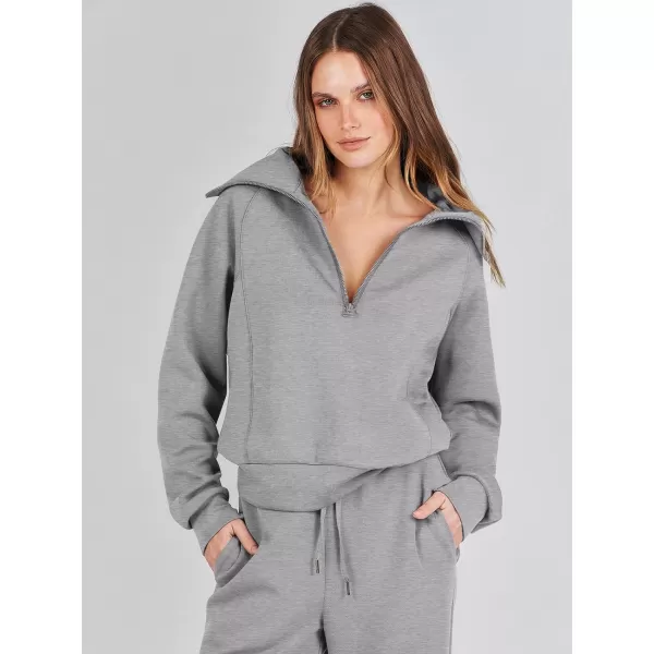 Caracilia Women Two Piece Outfits Sweatsuit Set Quarter Zip Oversized Sweatshirt Wide Leg Sweatpant Fall Lounge Set Tracksuit