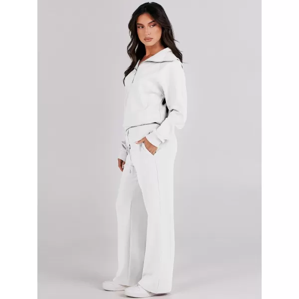 Caracilia Women Two Piece Outfits Sweatsuit Set Quarter Zip Oversized Sweatshirt Wide Leg Sweatpant Fall Lounge Set Tracksuit