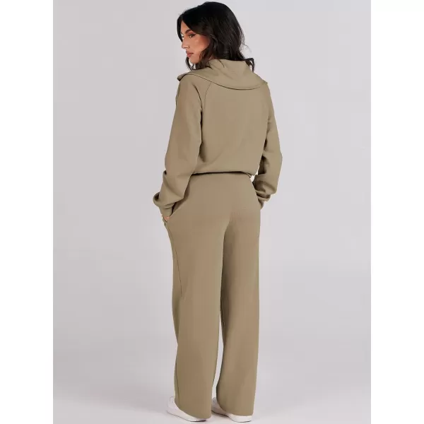 Caracilia Women Two Piece Outfits Sweatsuit Set Quarter Zip Oversized Sweatshirt Wide Leg Sweatpant Fall Lounge Set Tracksuit