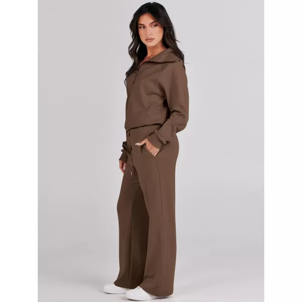 Caracilia Women Two Piece Outfits Sweatsuit Set Quarter Zip Oversized Sweatshirt Wide Leg Sweatpant Fall Lounge Set Tracksuit