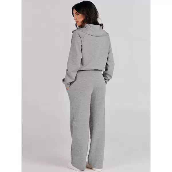 Caracilia Women Two Piece Outfits Sweatsuit Set Quarter Zip Oversized Sweatshirt Wide Leg Sweatpant Fall Lounge Set Tracksuit
