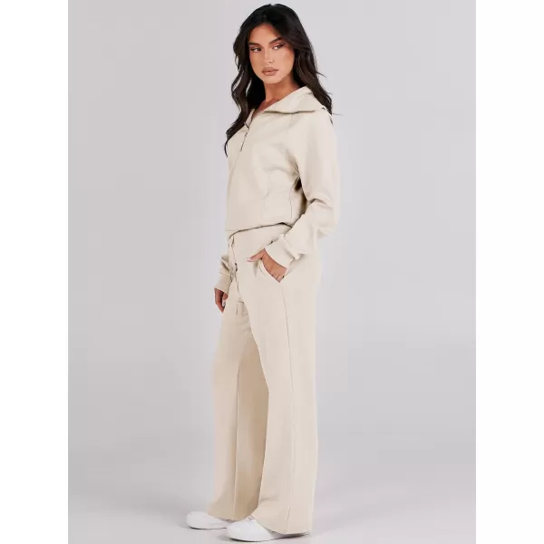 Caracilia Women Two Piece Outfits Sweatsuit Set Quarter Zip Oversized Sweatshirt Wide Leg Sweatpant Fall Lounge Set Tracksuit