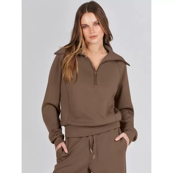 Caracilia Women Two Piece Outfits Sweatsuit Set Quarter Zip Oversized Sweatshirt Wide Leg Sweatpant Fall Lounge Set Tracksuit