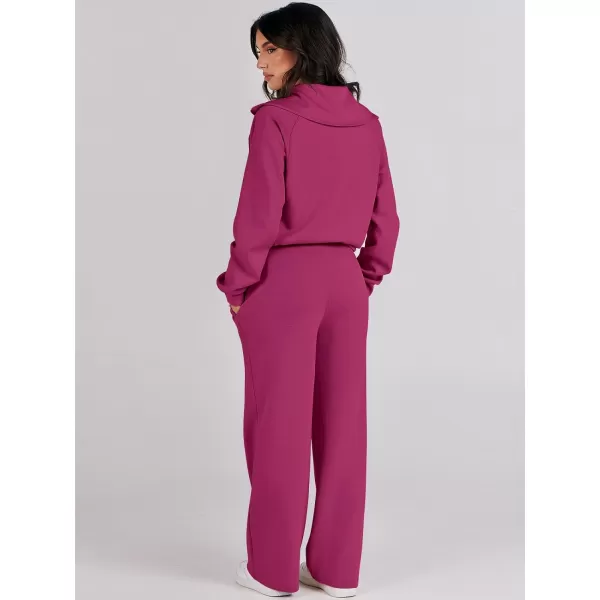 Caracilia Women Two Piece Outfits Sweatsuit Set Quarter Zip Oversized Sweatshirt Wide Leg Sweatpant Fall Lounge Set Tracksuit