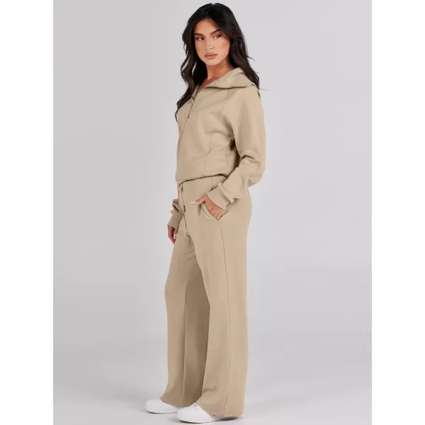 Caracilia Women Two Piece Outfits Sweatsuit Set Quarter Zip Oversized Sweatshirt Wide Leg Sweatpant Fall Lounge Set Tracksuit