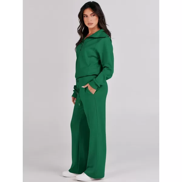 Caracilia Women Two Piece Outfits Sweatsuit Set Quarter Zip Oversized Sweatshirt Wide Leg Sweatpant Fall Lounge Set Tracksuit