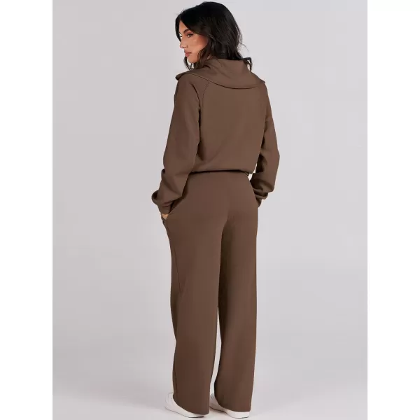 Caracilia Women Two Piece Outfits Sweatsuit Set Quarter Zip Oversized Sweatshirt Wide Leg Sweatpant Fall Lounge Set Tracksuit