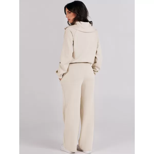 Caracilia Women Two Piece Outfits Sweatsuit Set Quarter Zip Oversized Sweatshirt Wide Leg Sweatpant Fall Lounge Set Tracksuit