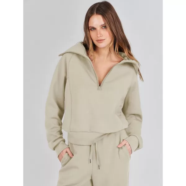 Caracilia Women Two Piece Outfits Sweatsuit Set Quarter Zip Oversized Sweatshirt Wide Leg Sweatpant Fall Lounge Set Tracksuit