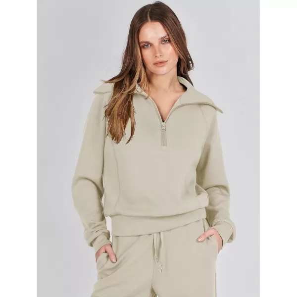 Caracilia Women Two Piece Outfits Sweatsuit Set Quarter Zip Oversized Sweatshirt Wide Leg Sweatpant Fall Lounge Set Tracksuit