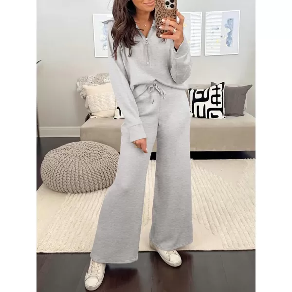 Caracilia Women Two Piece Outfits Sweatsuit Set Quarter Zip Oversized Sweatshirt Wide Leg Sweatpant Fall Lounge Set Tracksuit