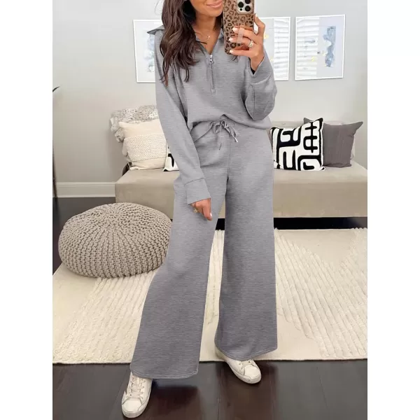 Caracilia Women Two Piece Outfits Sweatsuit Set Quarter Zip Oversized Sweatshirt Wide Leg Sweatpant Fall Lounge Set Tracksuit