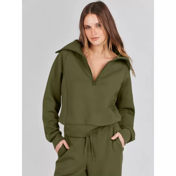 Caracilia Women Two Piece Outfits Sweatsuit Set Quarter Zip Oversized Sweatshirt Wide Leg Sweatpant Fall Lounge Set Tracksuit