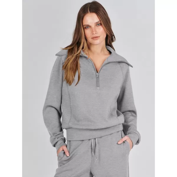 Caracilia Women Two Piece Outfits Sweatsuit Set Quarter Zip Oversized Sweatshirt Wide Leg Sweatpant Fall Lounge Set Tracksuit