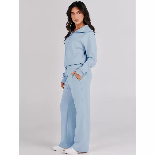 Caracilia Women Two Piece Outfits Sweatsuit Set Quarter Zip Oversized Sweatshirt Wide Leg Sweatpant Fall Lounge Set Tracksuit
