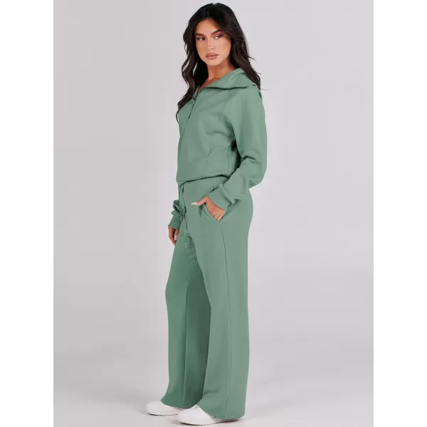 Caracilia Women Two Piece Outfits Sweatsuit Set Quarter Zip Oversized Sweatshirt Wide Leg Sweatpant Fall Lounge Set Tracksuit