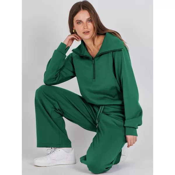 Caracilia Women Two Piece Outfits Sweatsuit Set Quarter Zip Oversized Sweatshirt Wide Leg Sweatpant Fall Lounge Set Tracksuit