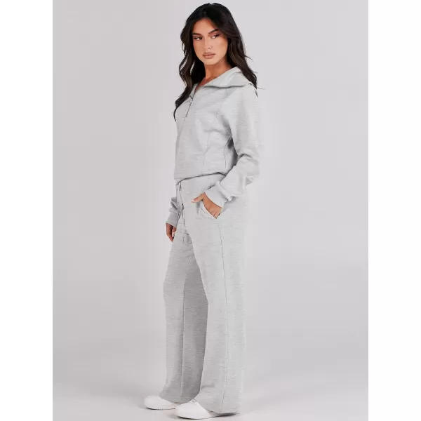 Caracilia Women Two Piece Outfits Sweatsuit Set Quarter Zip Oversized Sweatshirt Wide Leg Sweatpant Fall Lounge Set Tracksuit