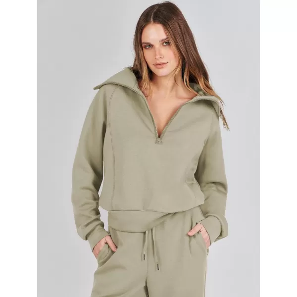 Caracilia Women Two Piece Outfits Sweatsuit Set Quarter Zip Oversized Sweatshirt Wide Leg Sweatpant Fall Lounge Set Tracksuit