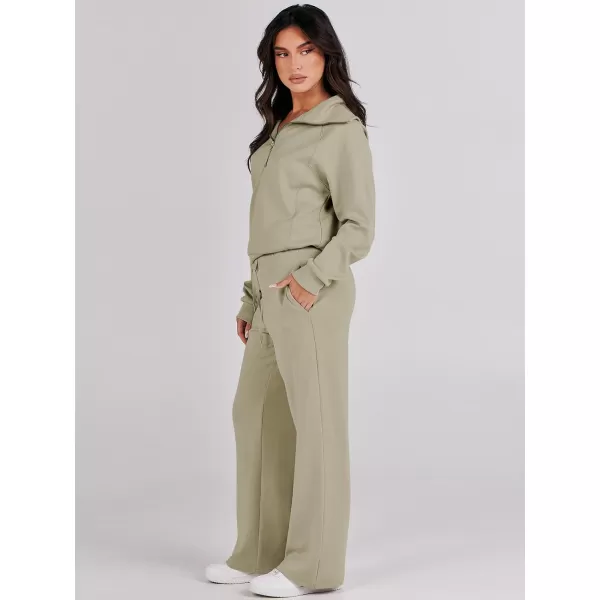 Caracilia Women Two Piece Outfits Sweatsuit Set Quarter Zip Oversized Sweatshirt Wide Leg Sweatpant Fall Lounge Set Tracksuit