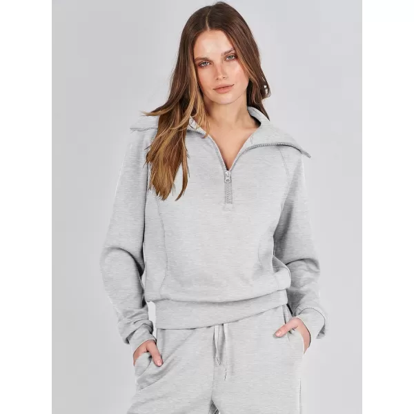 Caracilia Women Two Piece Outfits Sweatsuit Set Quarter Zip Oversized Sweatshirt Wide Leg Sweatpant Fall Lounge Set Tracksuit