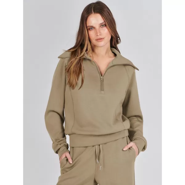 Caracilia Women Two Piece Outfits Sweatsuit Set Quarter Zip Oversized Sweatshirt Wide Leg Sweatpant Fall Lounge Set Tracksuit