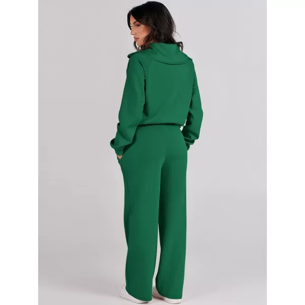 Caracilia Women Two Piece Outfits Sweatsuit Set Quarter Zip Oversized Sweatshirt Wide Leg Sweatpant Fall Lounge Set Tracksuit