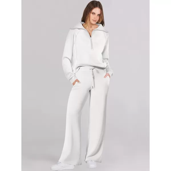 Caracilia Women Two Piece Outfits Sweatsuit Set Quarter Zip Oversized Sweatshirt Wide Leg Sweatpant Fall Lounge Set Tracksuit