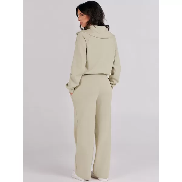 Caracilia Women Two Piece Outfits Sweatsuit Set Quarter Zip Oversized Sweatshirt Wide Leg Sweatpant Fall Lounge Set Tracksuit