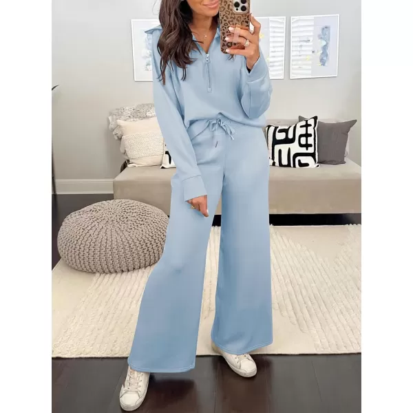 Caracilia Women Two Piece Outfits Sweatsuit Set Quarter Zip Oversized Sweatshirt Wide Leg Sweatpant Fall Lounge Set Tracksuit