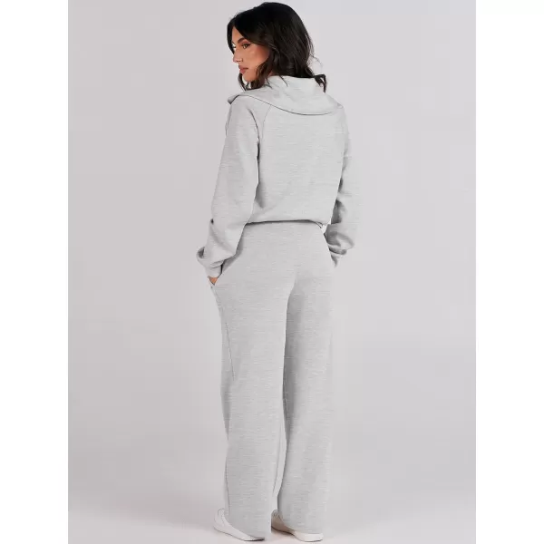Caracilia Women Two Piece Outfits Sweatsuit Set Quarter Zip Oversized Sweatshirt Wide Leg Sweatpant Fall Lounge Set Tracksuit