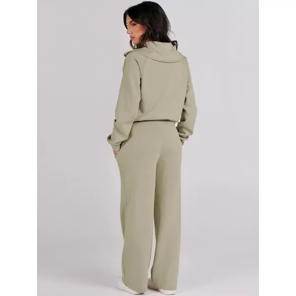 Caracilia Women Two Piece Outfits Sweatsuit Set Quarter Zip Oversized Sweatshirt Wide Leg Sweatpant Fall Lounge Set Tracksuit