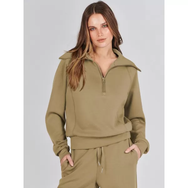 Caracilia Women Two Piece Outfits Sweatsuit Set Quarter Zip Oversized Sweatshirt Wide Leg Sweatpant Fall Lounge Set Tracksuit