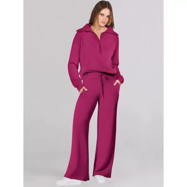 Caracilia Women Two Piece Outfits Sweatsuit Set Quarter Zip Oversized Sweatshirt Wide Leg Sweatpant Fall Lounge Set Tracksuit