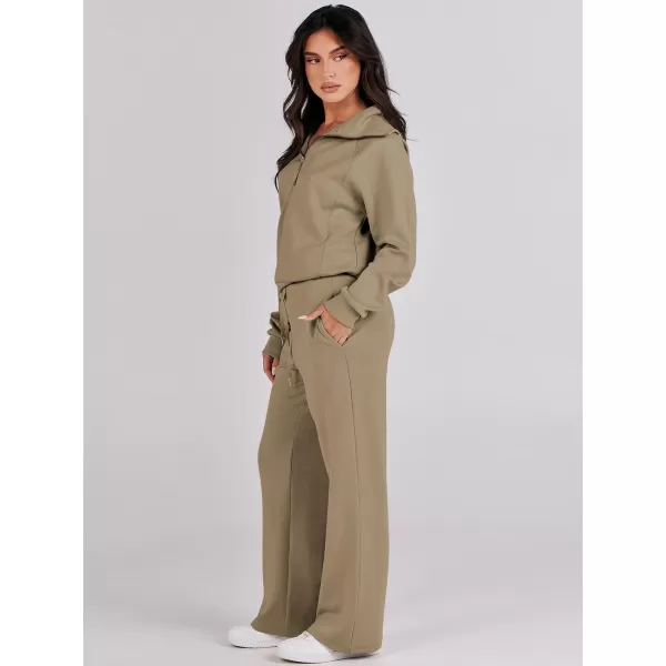 Caracilia Women Two Piece Outfits Sweatsuit Set Quarter Zip Oversized Sweatshirt Wide Leg Sweatpant Fall Lounge Set Tracksuit