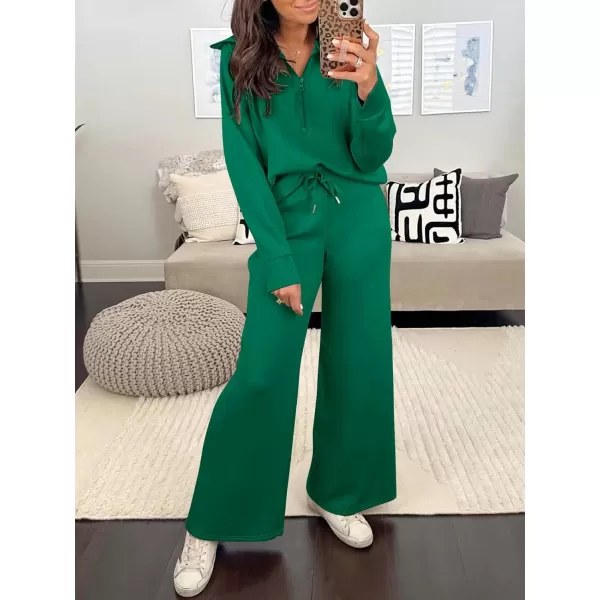 Caracilia Women Two Piece Outfits Sweatsuit Set Quarter Zip Oversized Sweatshirt Wide Leg Sweatpant Fall Lounge Set Tracksuit