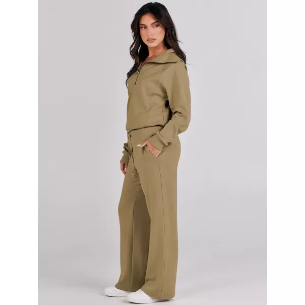 Caracilia Women Two Piece Outfits Sweatsuit Set Quarter Zip Oversized Sweatshirt Wide Leg Sweatpant Fall Lounge Set Tracksuit