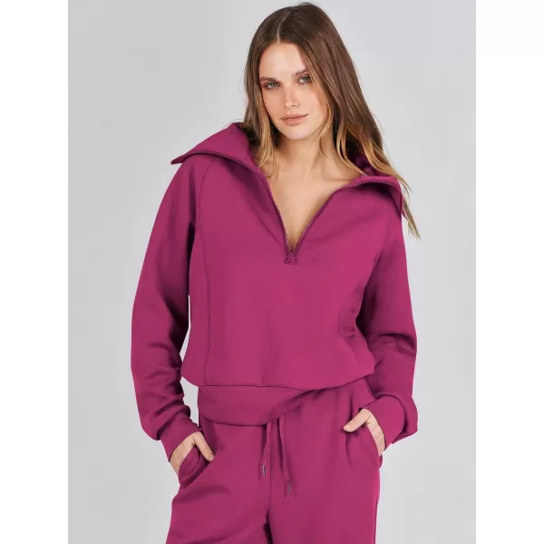 Caracilia Women Two Piece Outfits Sweatsuit Set Quarter Zip Oversized Sweatshirt Wide Leg Sweatpant Fall Lounge Set Tracksuit