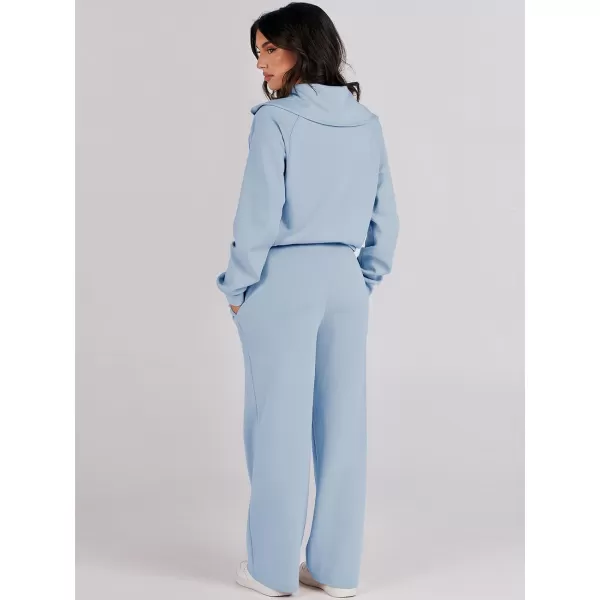 Caracilia Women Two Piece Outfits Sweatsuit Set Quarter Zip Oversized Sweatshirt Wide Leg Sweatpant Fall Lounge Set Tracksuit
