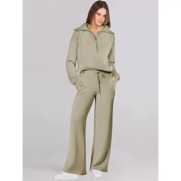 Caracilia Women Two Piece Outfits Sweatsuit Set Quarter Zip Oversized Sweatshirt Wide Leg Sweatpant Fall Lounge Set Tracksuit