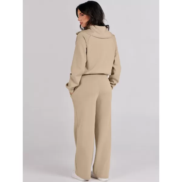 Caracilia Women Two Piece Outfits Sweatsuit Set Quarter Zip Oversized Sweatshirt Wide Leg Sweatpant Fall Lounge Set Tracksuit