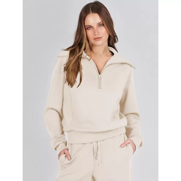 Caracilia Women Two Piece Outfits Sweatsuit Set Quarter Zip Oversized Sweatshirt Wide Leg Sweatpant Fall Lounge Set Tracksuit