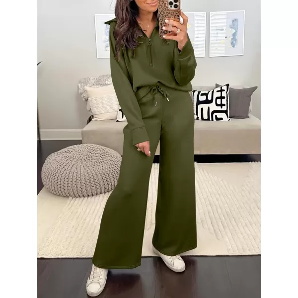 Caracilia Women Two Piece Outfits Sweatsuit Set Quarter Zip Oversized Sweatshirt Wide Leg Sweatpant Fall Lounge Set Tracksuit