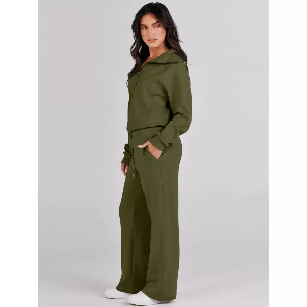 Caracilia Women Two Piece Outfits Sweatsuit Set Quarter Zip Oversized Sweatshirt Wide Leg Sweatpant Fall Lounge Set Tracksuit