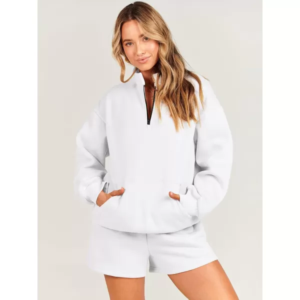 Caracilia Women’s 2 Piece Outfits Sweatsuit Oversized Half Zip Sweatshirt and Shorts Matching Lounge Set Fall Tracksuits