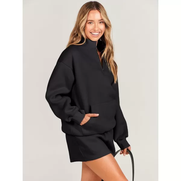 Caracilia Women’s 2 Piece Outfits Sweatsuit Oversized Half Zip Sweatshirt and Shorts Matching Lounge Set Fall Tracksuits