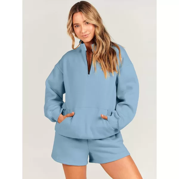 Caracilia Women’s 2 Piece Outfits Sweatsuit Oversized Half Zip Sweatshirt and Shorts Matching Lounge Set Fall Tracksuits